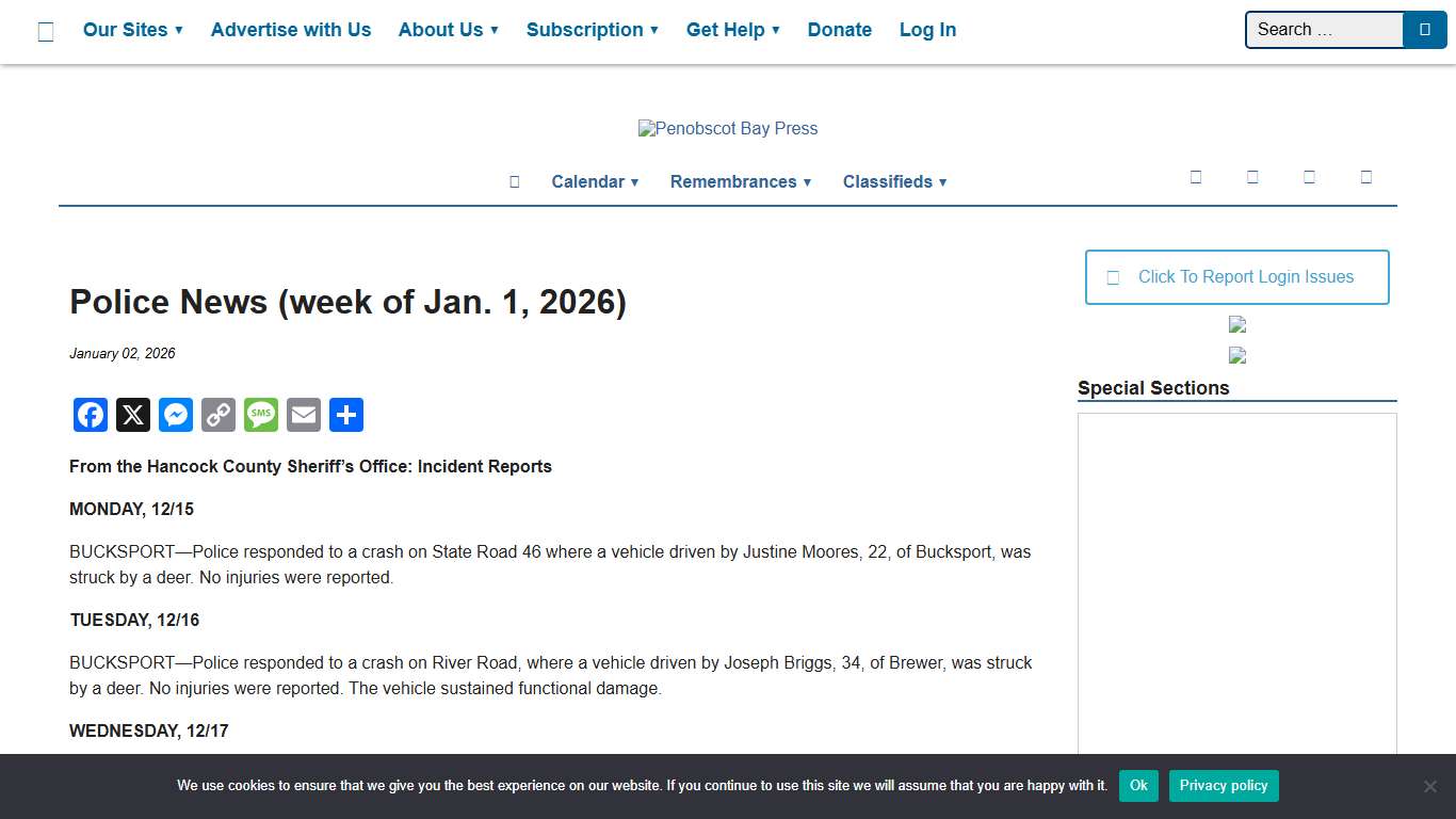 Police News (week of Jan. 1, 2026) - Penobscot Bay Press