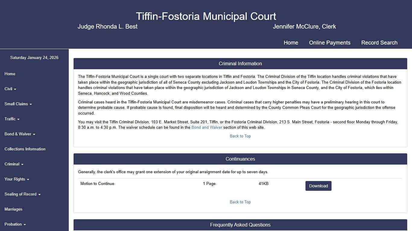 Tiffin/Fostoria Municipal Court - Criminal Information
