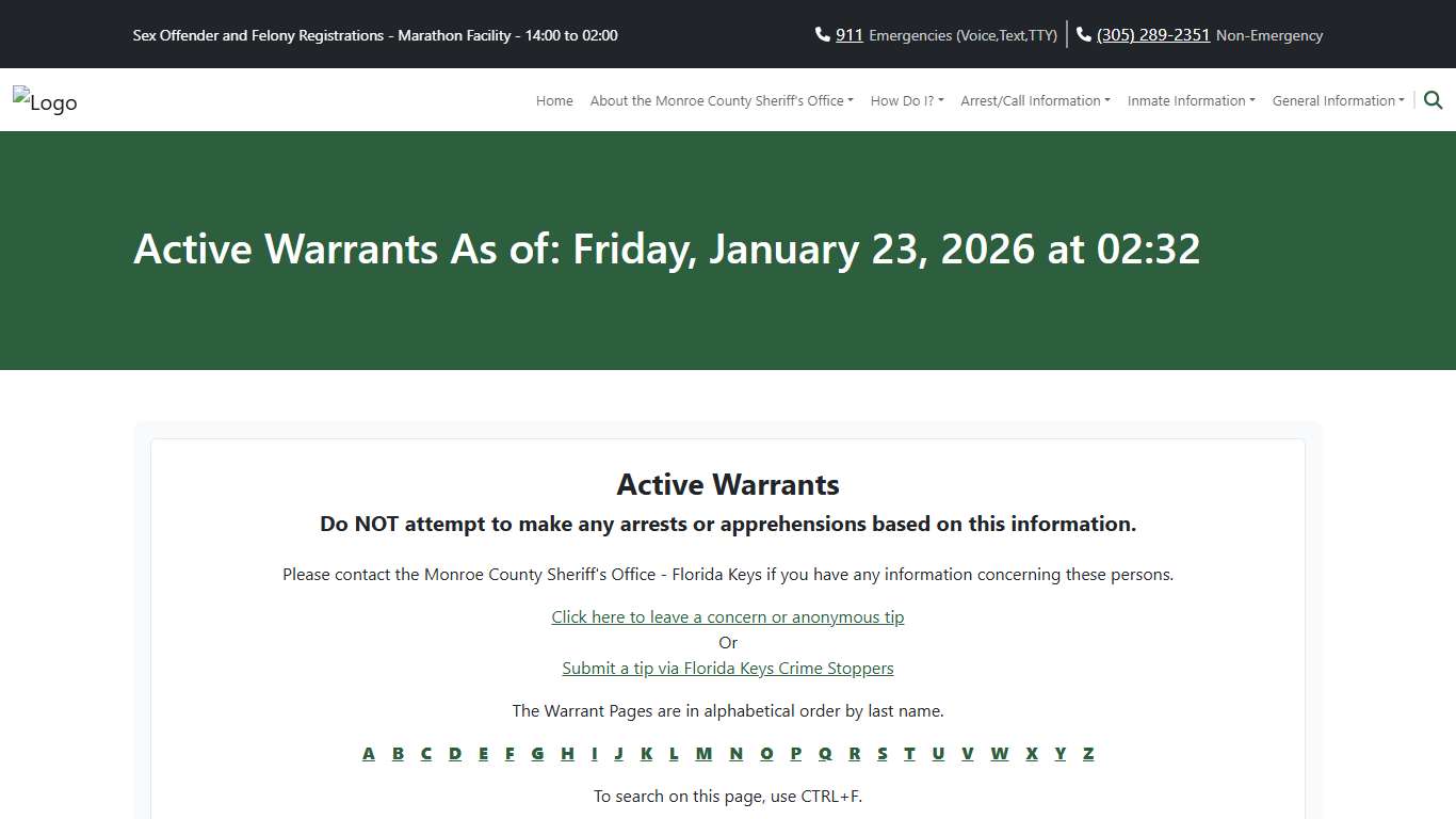 Active Warrants As of: Tuesday, January 20, 2026 at 02:32